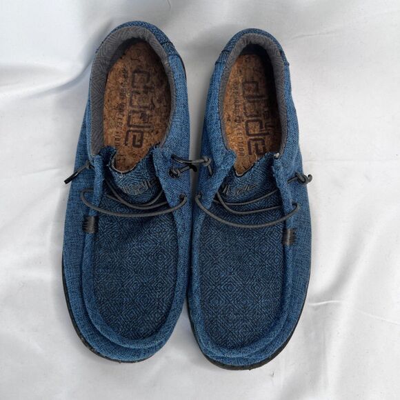 Hey Dude Wally Eco Linen Eclipse Blue Slip On Canvas Loafers Mens Size 9 - Picture 2 of 9